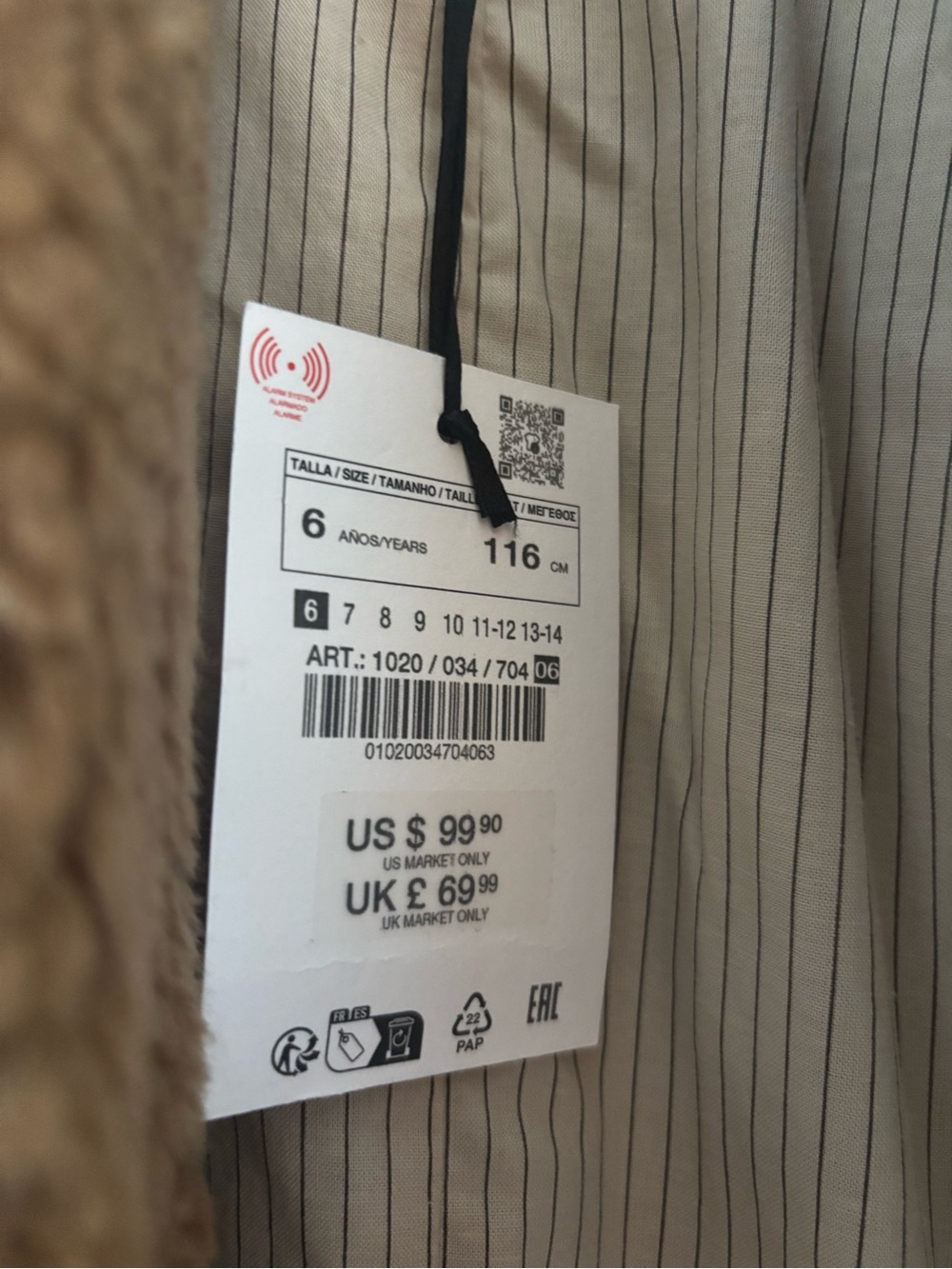 Zara Girls Brown Teddy Coat - Zara Kids Plush Button Jacket - Picture 5 of 5